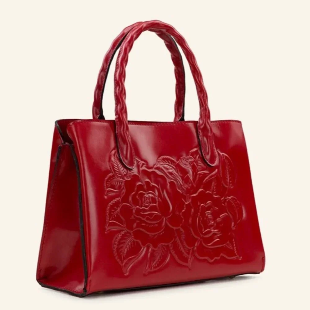 Patricia Nash Genovese Leather Top Handle Crossbody Rose Tooled Passion Handbag